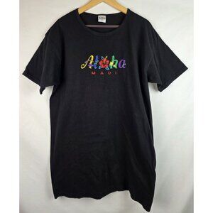 Aloha Maui Hawaii T-Shirt Dress Womens One Size Fits All Black Swimsuit Cover Up